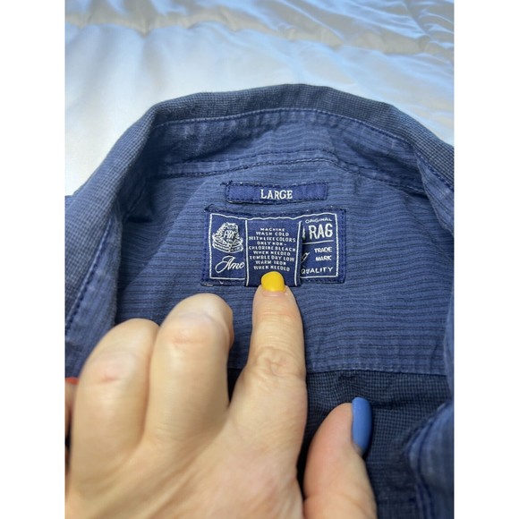 American Rag CIE Men's Large Button Up Shirt Short Sleeve Two Tone Blue Cotton - Picture 6 of 7